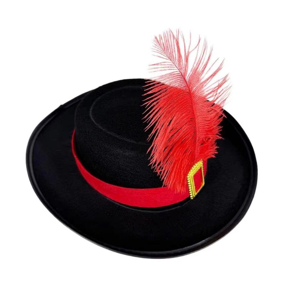 Vintage Black Musketeers Costume Hat Magician Hat With feathers Holiday Costume Hat Top Hats Stage Performance Kids Cosplay Hat
