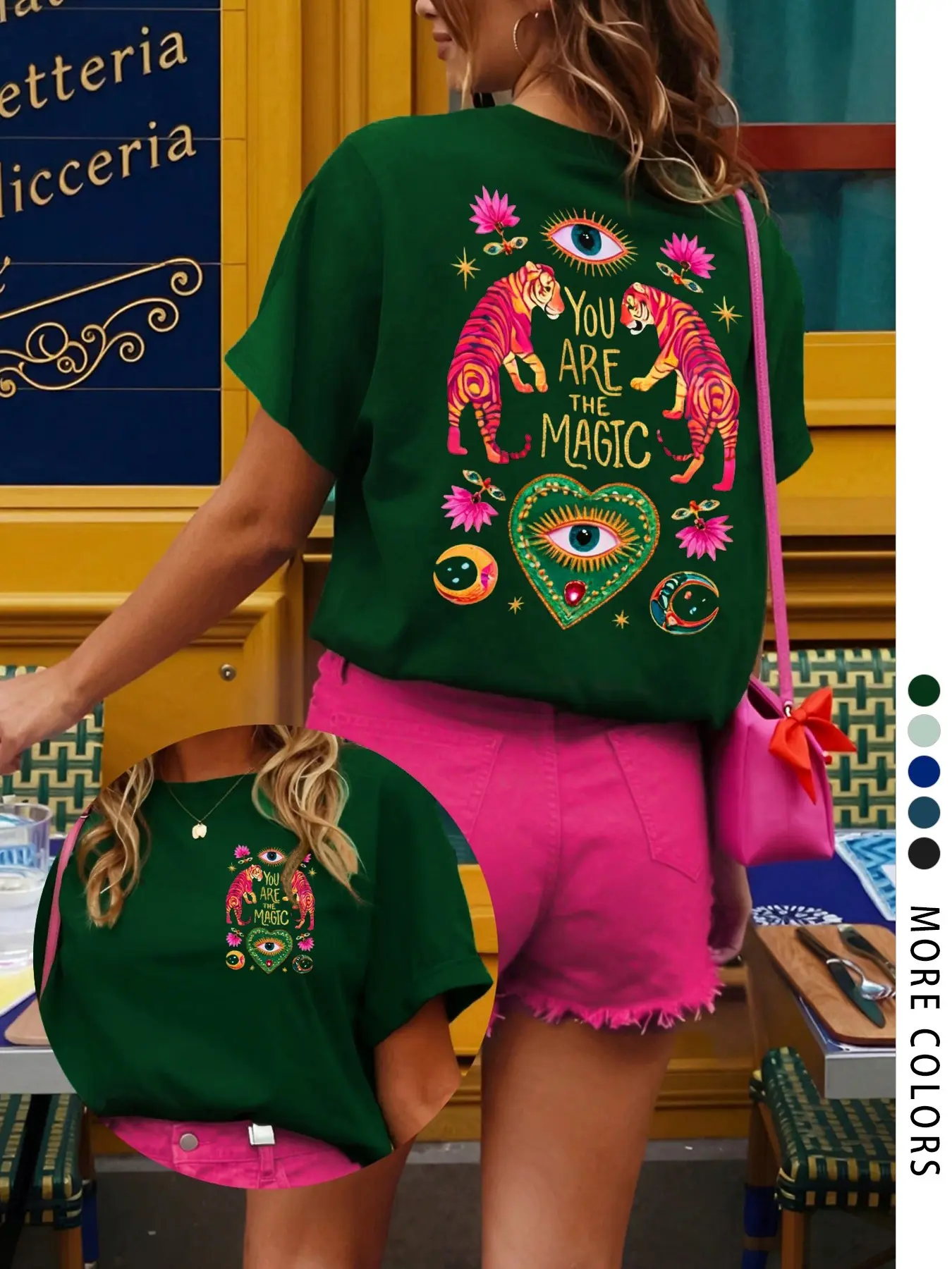 Women's Milk Silk Soft Breathable Round Neck Short T-Shirt, Tiger Eye Pattern, Casual Street Fashion, Comfortable and Stylish, Tops