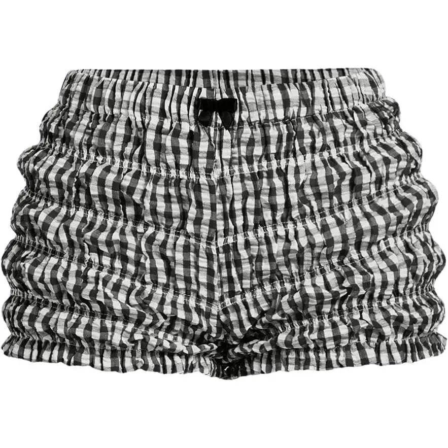 Women's Ruffle Shorts Plaid Y2k Lace Bloomers Elastic Waist Frill Bottoms Gingham Micro Boyshorts
