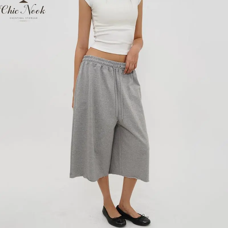 Women's Polka Dots Capri Sweatpants Y2k Wide Leg Drawstring Below Knee Baggy Shorts Jorts