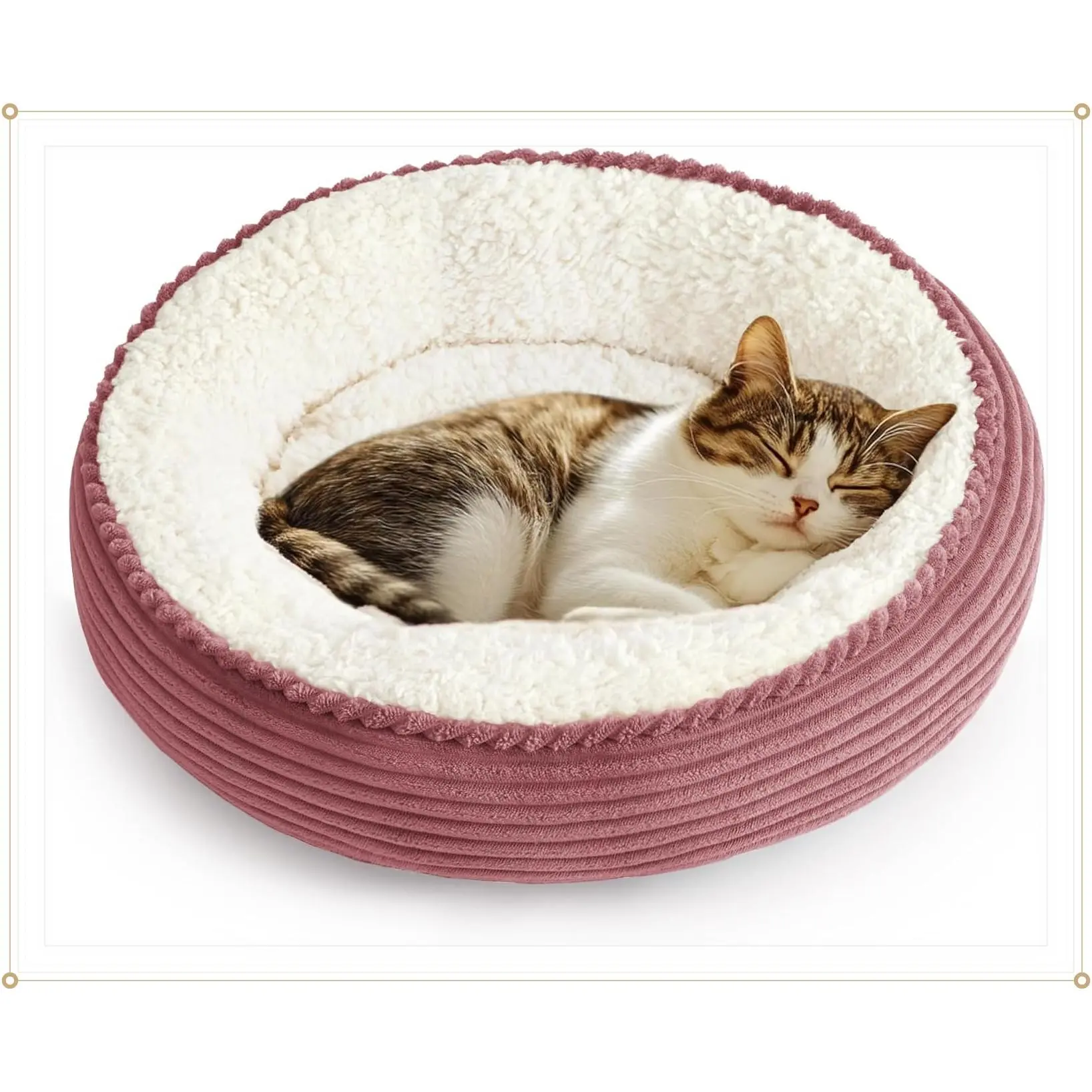 Round Donut Cat and Dog Cushion Bed, 20in Pet Bed for Cats or Small Dogs, Anti-Slip & Water-Resistant Bottom, Super Soft Durable Fabric Pet beds, Washable Luxury Bed Dusty Rose StripeGift