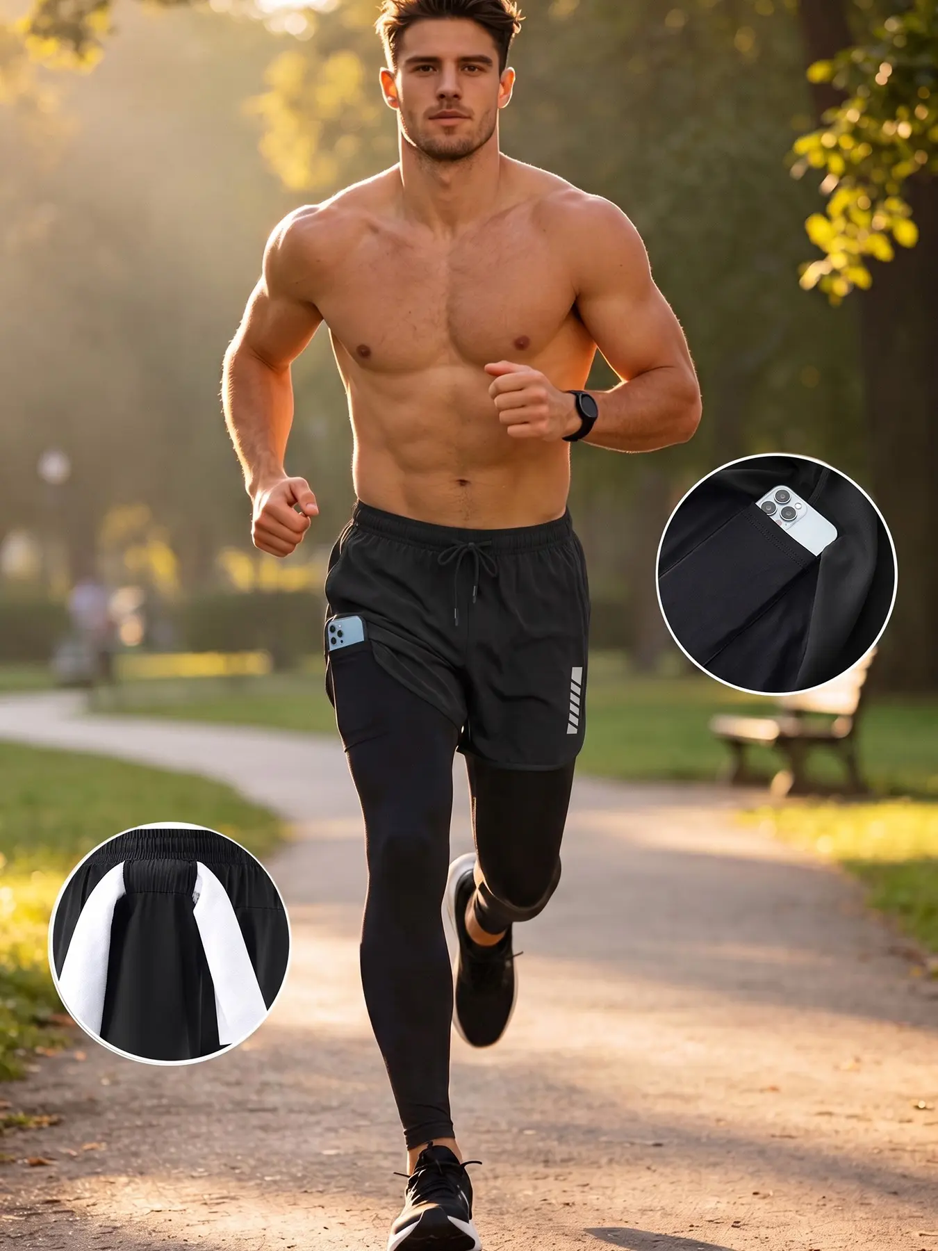 Men's Summer Workout Tight Pants, Breathable Training Leisure Long Pants, Sporty Basketball Cycling Outdoor Running Quick-Dry Solid Color