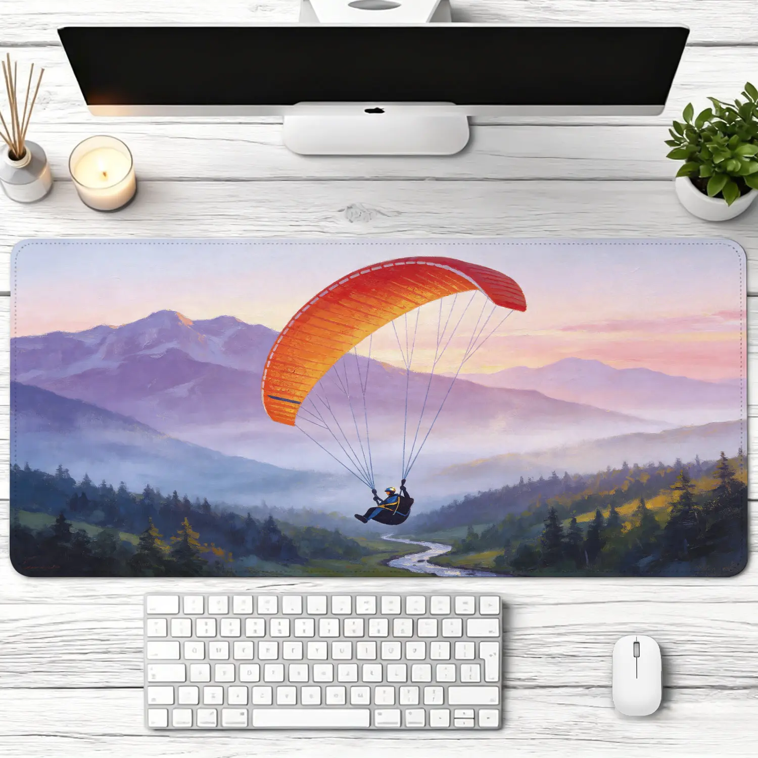 Extra Large paragliding mountain scenery Mouse Pad,Non Slip Rubber Pad,Desktop Decoration Drotection Pad,Washable,Lock Edge Multi Size,Premium Multipurpose Mousepad For Office,Home,Gift for Family and Friends