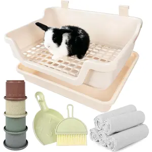 Large  Litter Box w/Plastic Grid & Dump Tray-Bunny Litter Pan Small  Potty Toilet -  Bunny Supplies  Cage Accessories for  Corner Litter Box (Cream)