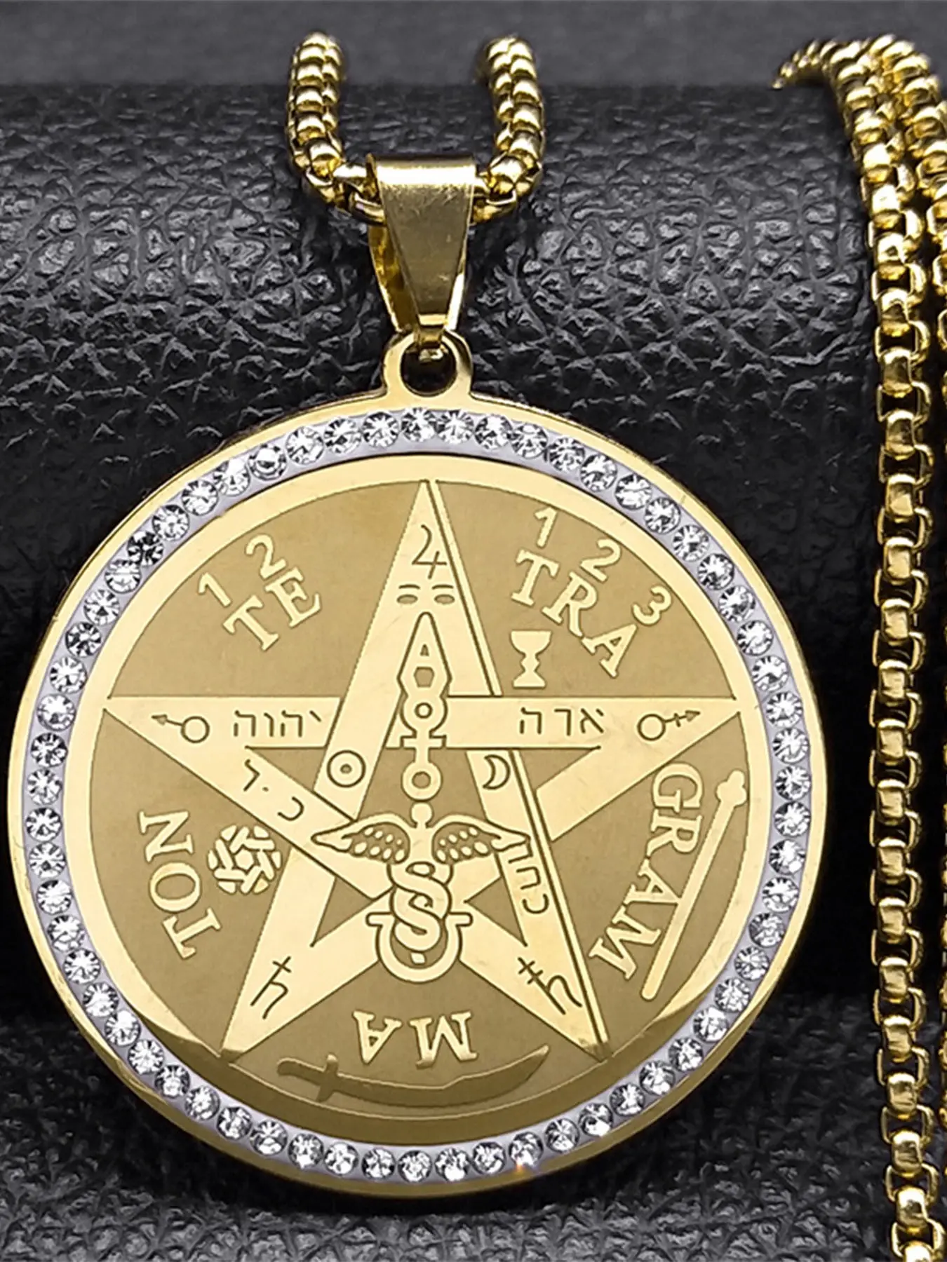 Tetragrammaton Pentagram Amulet Pendant Necklace for Women Men Stainless Steel Jewish Israel Tetagramaton Chain
