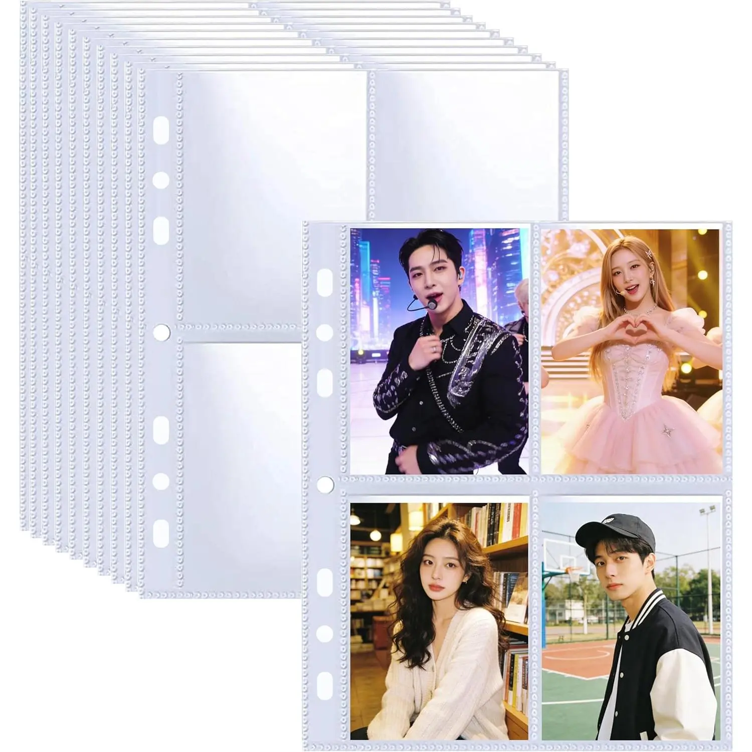 30 Pack 2.5x3.5 Card Sleeves Binder Sheets, 6/3 Ring A5 Binder Inserts, Ultra-Clear Double Sided 4 Pocket, Top Loading, for Trading Card, Photocard and Postcards