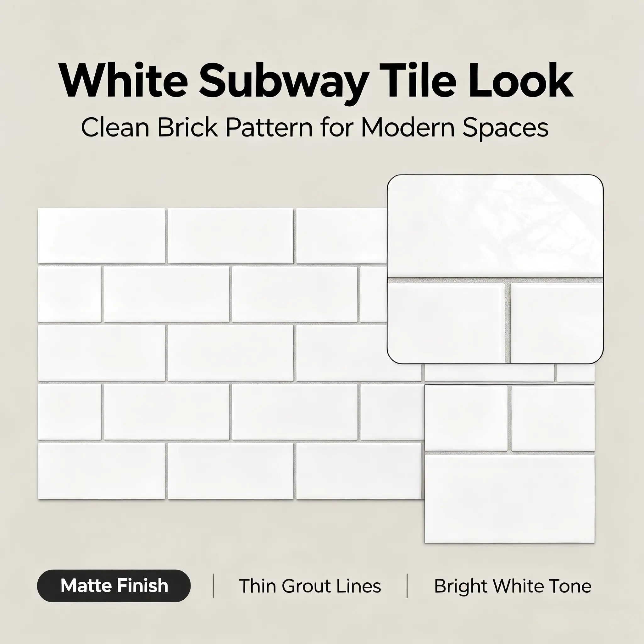 16pcs/32pcs/64pcs  Solid White Peel and Stick Wallpaper Border, Blank Matte Self Adhesive Wall Tile Stickers, Removable Waterproof Plain White Contact Paper, Easy to Cut Renter Friendly Wall Decals for Cabinet Door Bathroom Kitchen Home Renovation