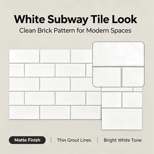 16pcs/32pcs/64pcs  Solid White Peel and Stick Wallpaper Border, Blank Matte Self Adhesive Wall Tile Stickers, Removable Waterproof Plain White Contact Paper, Easy to Cut Renter Friendly Wall Decals for Cabinet Door Bathroom Kitchen Home Renovation