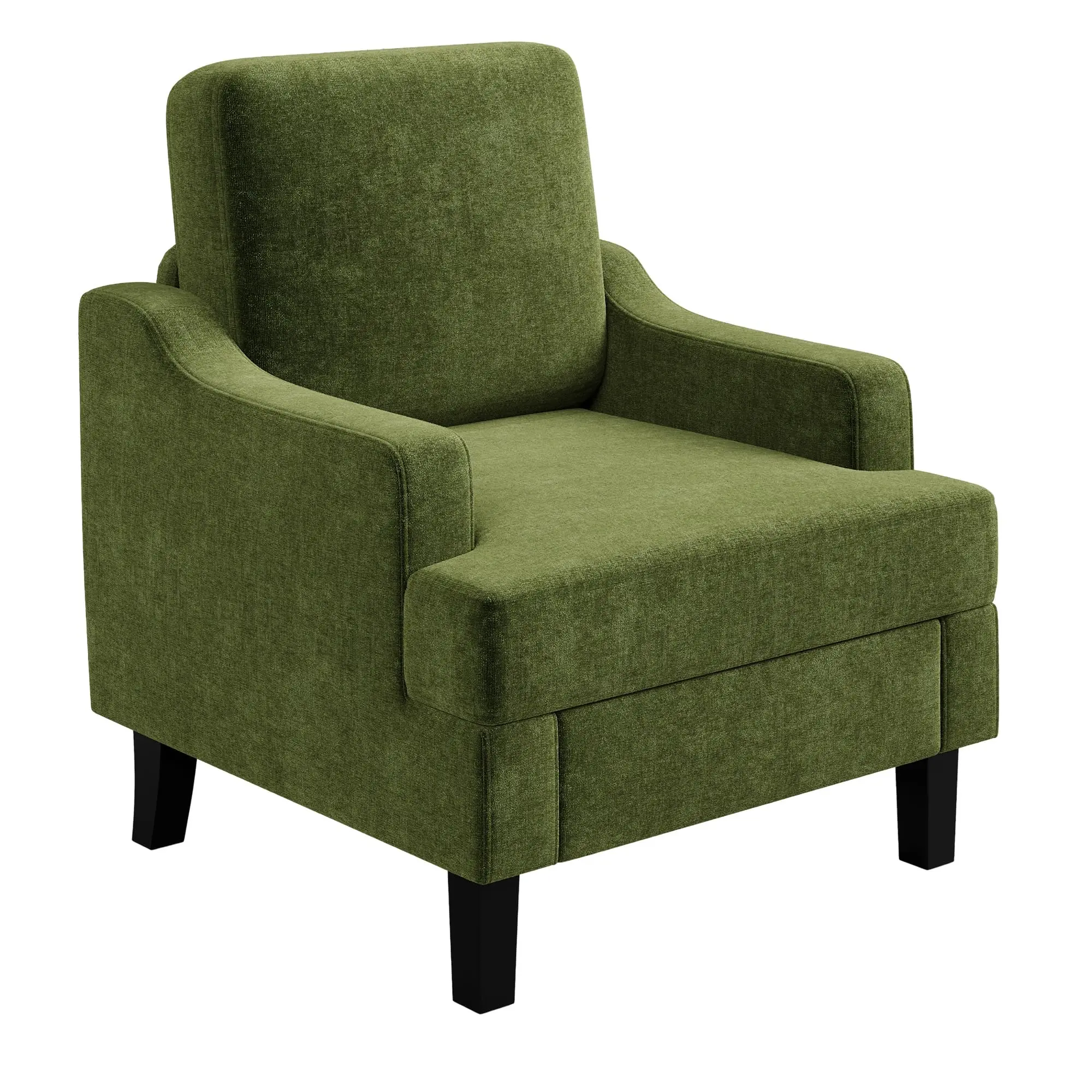 Modern Chenille Scooped Accent Chair with Ergonomic Design and Pillow - Comfortable Reading Lounge Armchair, Chair for Bedroom, Living Room Use (Multiple Colors Available)