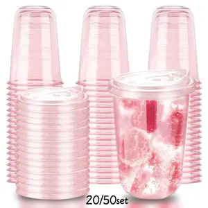 20/50 Pcs Disposable Straw Lids, Pet Water Cups, Transparent Plastic Coffee Cups, Ideal for Iced Coffee, Smoothies, Cold Drinks, Party Supplies, Party Tableware Supplies