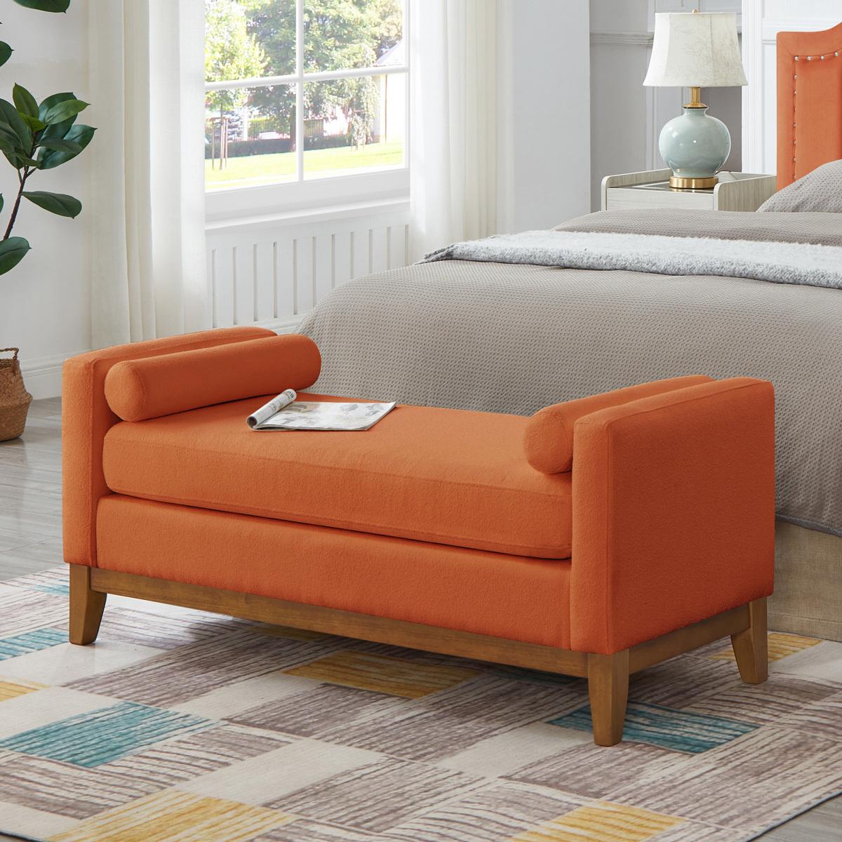 Large Upholstered Boucle Fabric Ottoman with Pillows,Comfort Padded Window Bench for Living Room,Entryway Bench