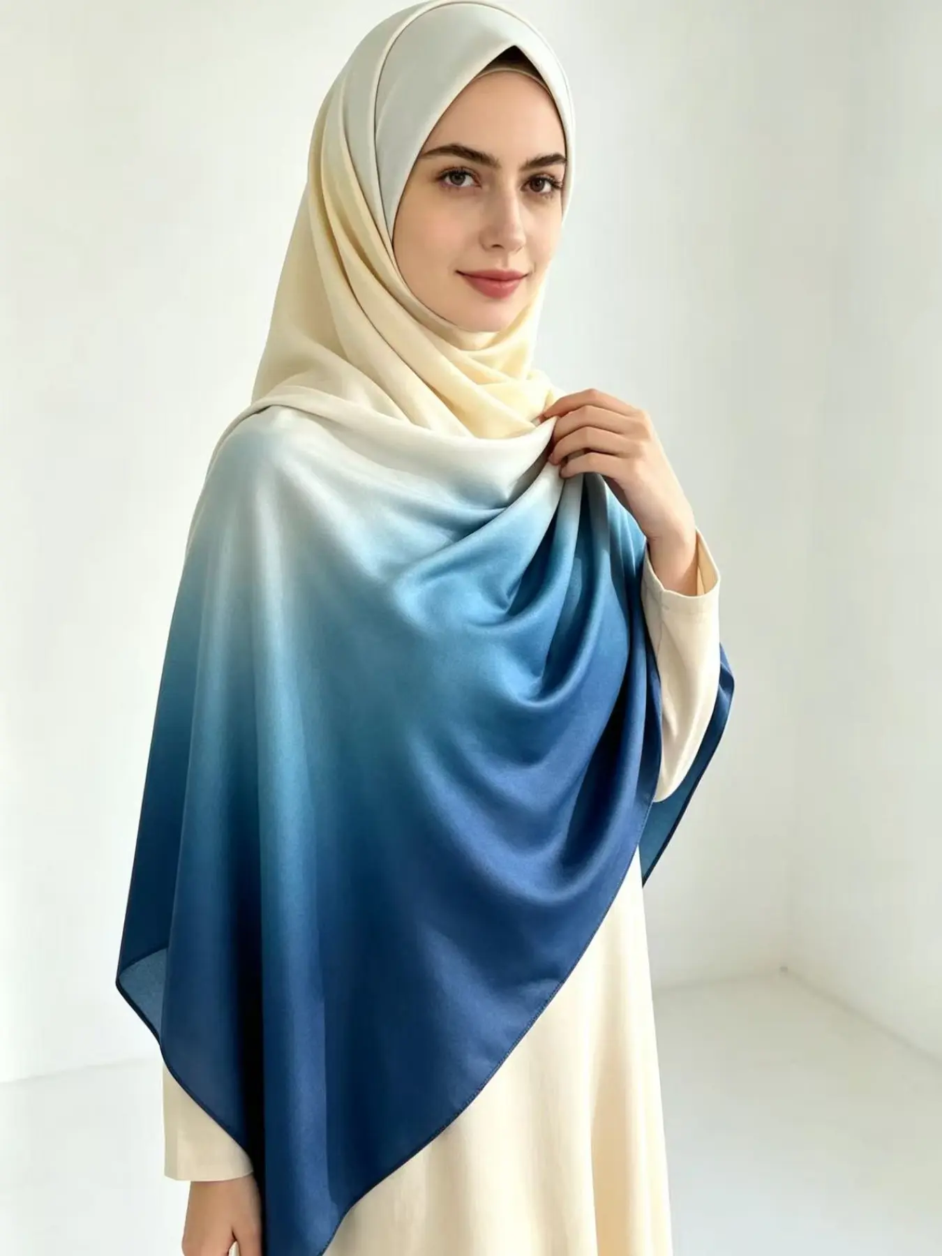 Women's Liquid Jersey Gradient Long Scarf, All-Season Sun Protection, Elastic Soft Silk-Like, Elegant Versatile Wrap, Ladies Fashion Accessory