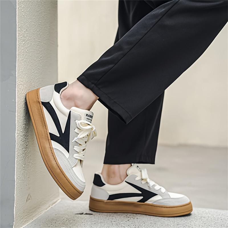 Men's Retro Color Block Thick-Soled Skate Shoes, Comfortable Non-Slip Durable Lace-Up Rubber Sole Canvas Sneakers, Men's Shoes