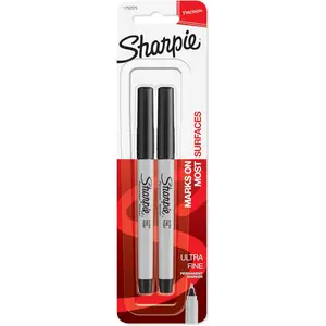 Sharpie Permanent Markers, Ultra Fine Point, Black, 2 Count - Home, School, Office Supplies