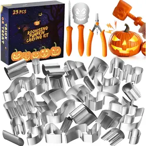 Pumpkin Carving Kit Tools, Halloween Cookie Cutters Set Stainless Steel, Safe Pumpkin Carving Stencils DIY Halloween Decoration Jack O Lanterns (23)