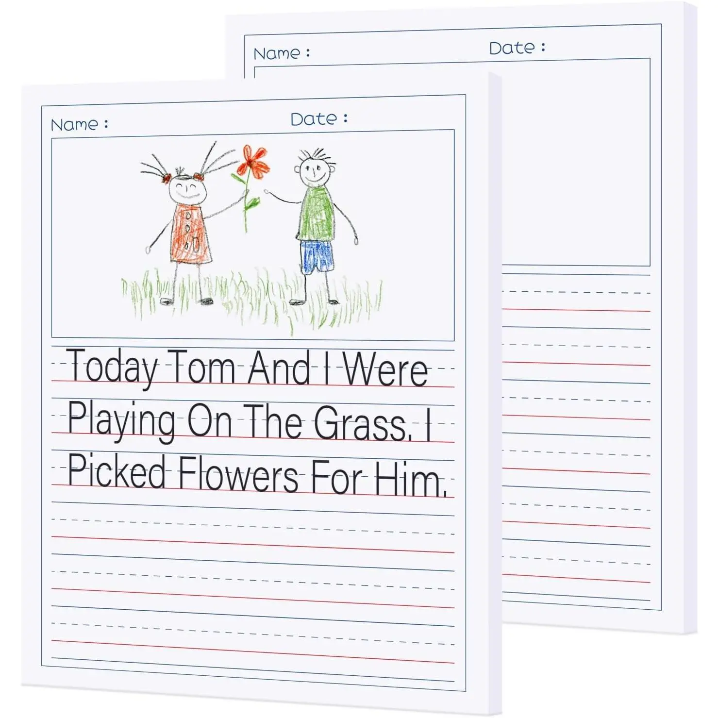 2 Pack Beginner Writing Paper for Kids, 8.5"x11" Story Writing Paper with Picture Box, Handwriting Practice Paper, 100 Sheets Each, Double-Sided Printing