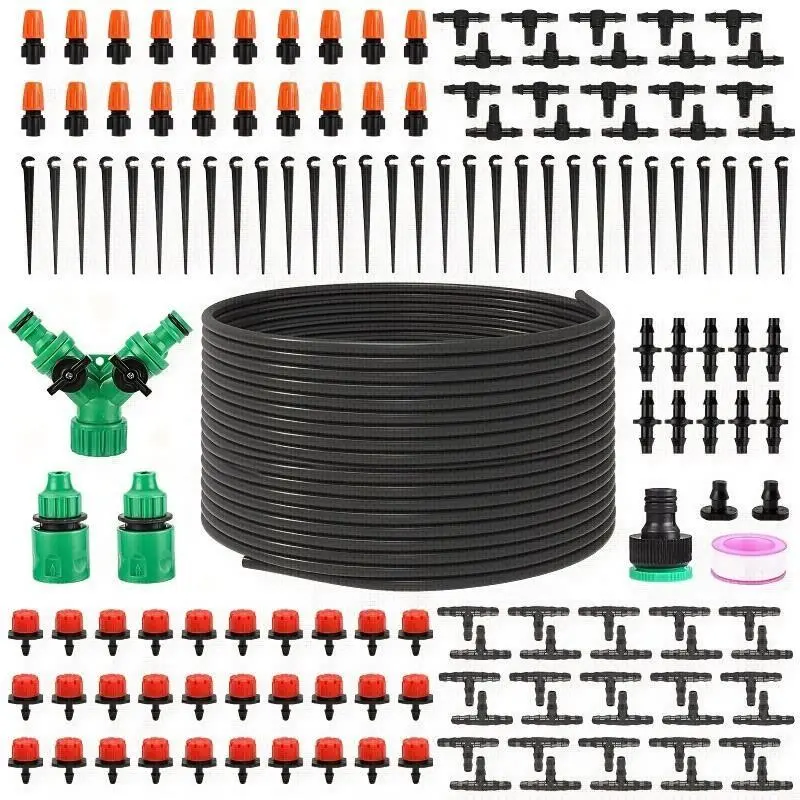 Automatic Drip Irrigation Kit, 15m 148pcs 1/4 Inch, DIY Water Saving System, Plastic, Universal Thread, Adjustable Nozzles, Lawn, Patio, Greenhouse