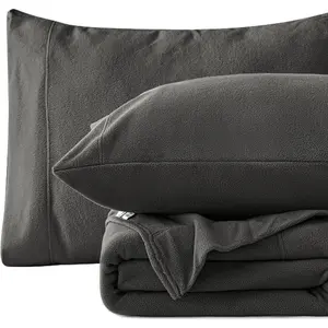 Fleece Queen Sheet Set - 4 Pcs Dark Grey Winter Soft Plush Polar Fleece Bed Sheets Set with 16" Deep Pocket,Cozy Warmth for Cold Season(1 Flat Sheet,1 Fitted Sheet,2 Pillow Cases)