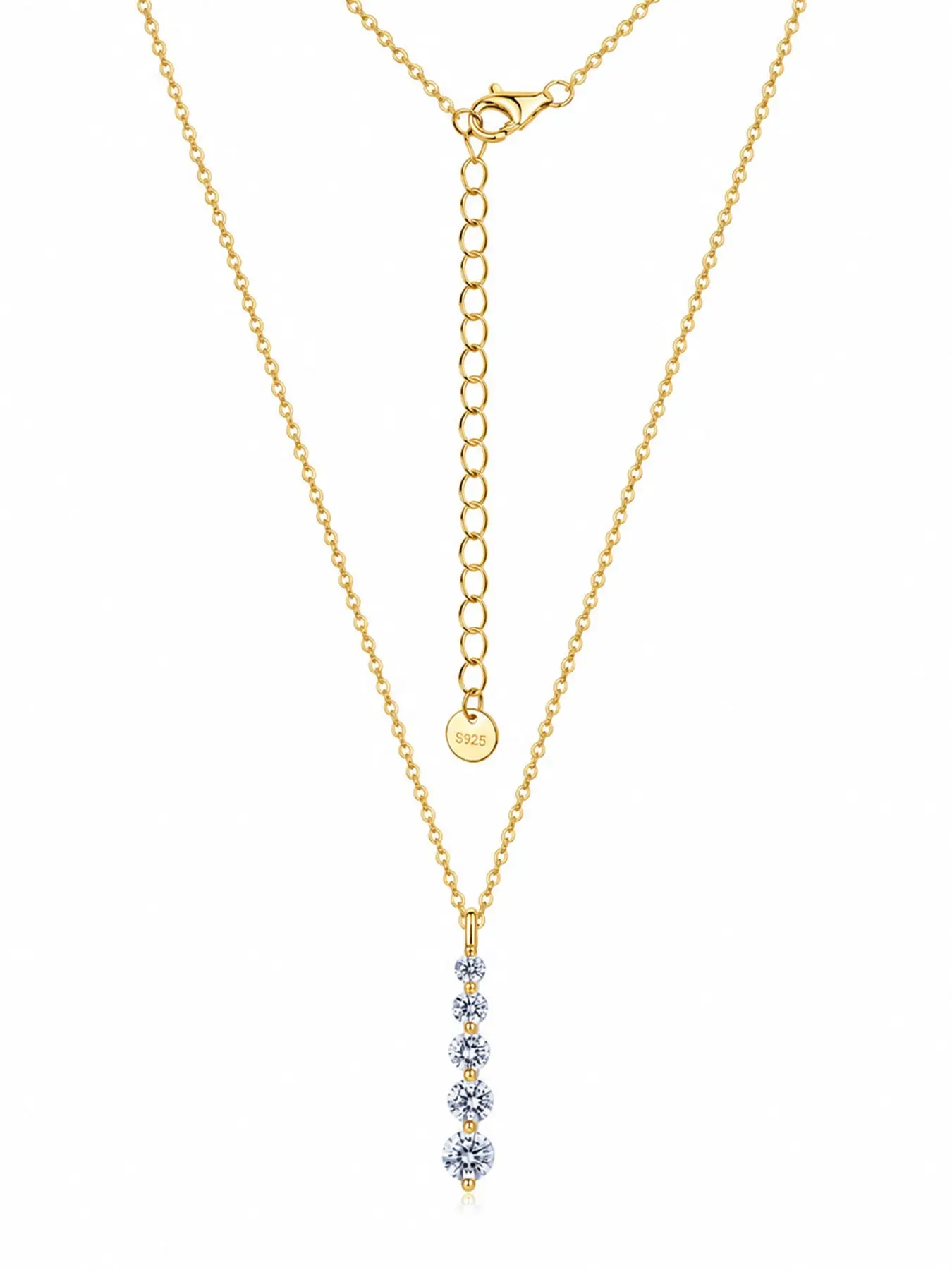 S925 Silver Graduated Diamond Vertical Pendant Necklace for Women, Luxury Long Collar Chain, Perfect Gift for Girlfriend, Decorative Necklace