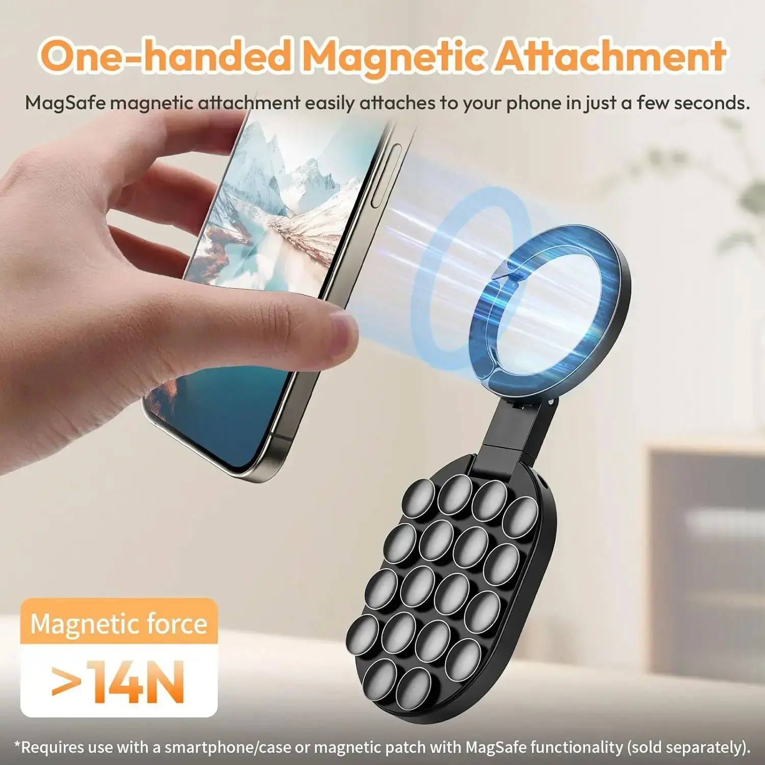 Foldable MagSafe Phone Tripod Mount - 3-in-1 360° Rotatable, Double-Sided Suction & Magnetic Holder, Carabiner Clip, Compact Lightweight, Stable Hands-Free Shooting, Compatible with iPhone 12-17, for Car Vlogging Travel, Ideal for Vloggers On-the-Go Users