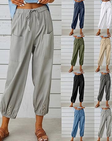 Women's Casual Lantern Tapered Harem Pants Loose Fit Style Flax Ankle Trousers Summer Baggy Slacks with Pocket bottoms outfits Women's Casual Lantern Tapered Harem Pants Loose Fit Style Flax Ankle Trousers Summer Baggy Slacks with Pocket bottoms outfits