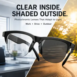 Smart Bluetooth Photochromic Glasses open ear air conduction HD HIFI surround sound touch control game mode 6h music playback UV protection anti blue light lenses magnetic charging daily commute outdoor sports birthday tech gift