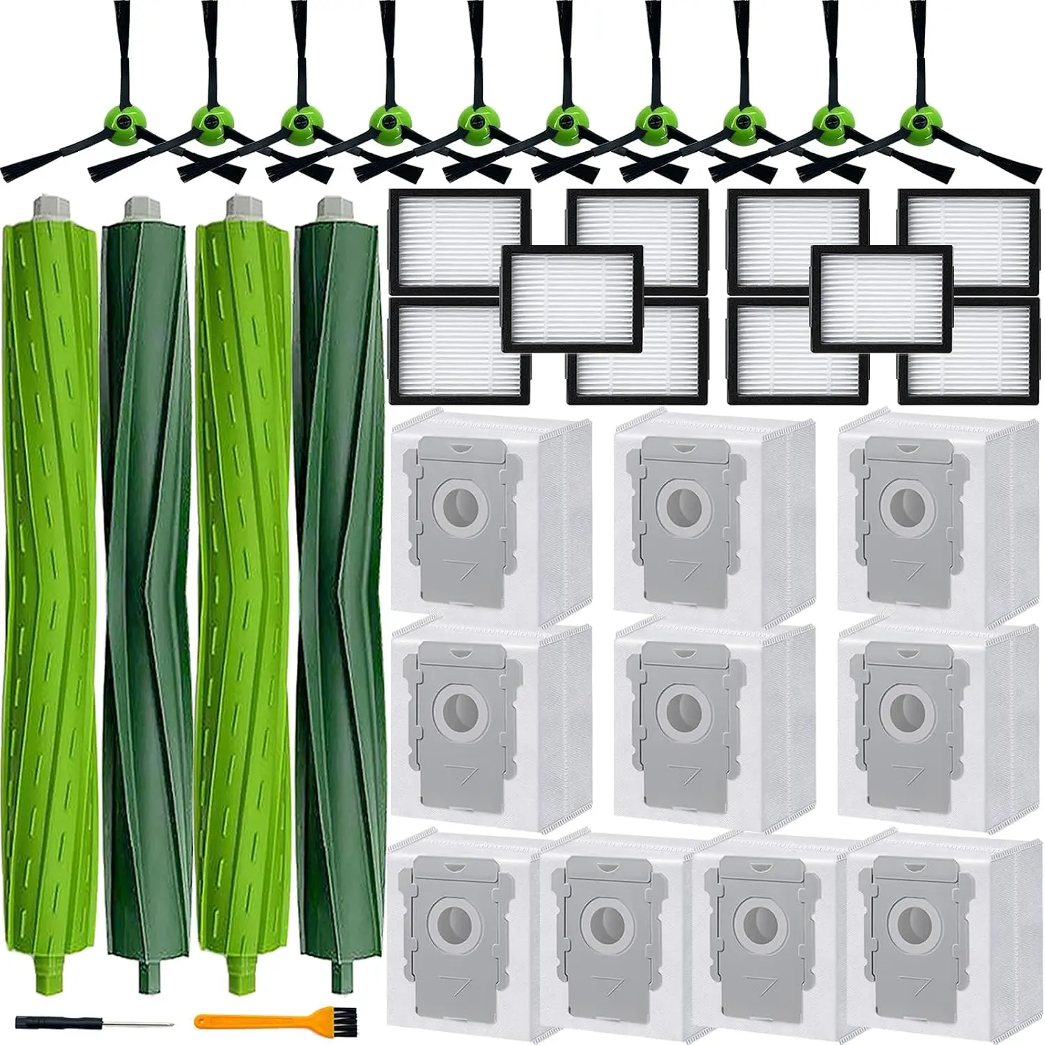 for  i7 i7+ i3 i3+ i4 i4+ i5 i5+ i6 i6+ i8 i8+ j7 j7+/Plus j8 j8+ E5 E6 E7 Robot Vacuum Accessories,2 Rubber Roller 10 Filters 10 Side Brushes 10 Vacuum Bags