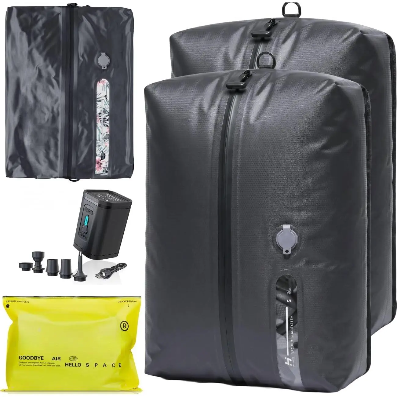 Vacuum Compression Travel Bag for Carry- Suitcase and Backpack, Recycled IPX8  Space Saver Vacpack (18L Gray (2-Pack) (Air Pump Included)