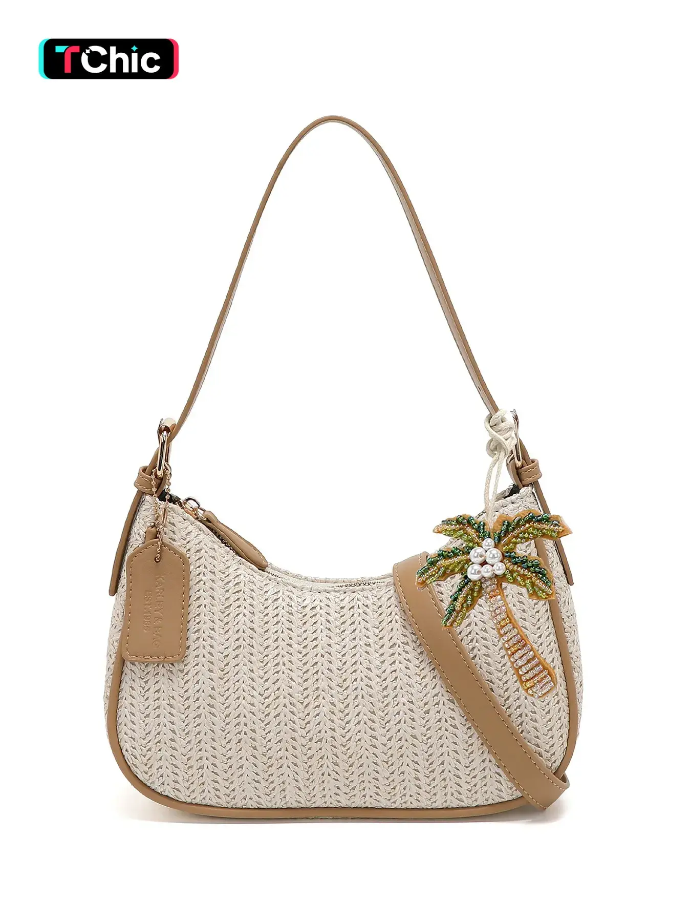 Women's Summer New Style Straw Bag, Fashionable Single Shoulder Crossbody Bag, Coconut Decoration, Coconut Accent, Y2K Underarm Bag, Trendy Streetwear, Boho Straw Bag, Handbag Shoulder Bag, Bohemian Straw Bag, Boho Crossbody Bags