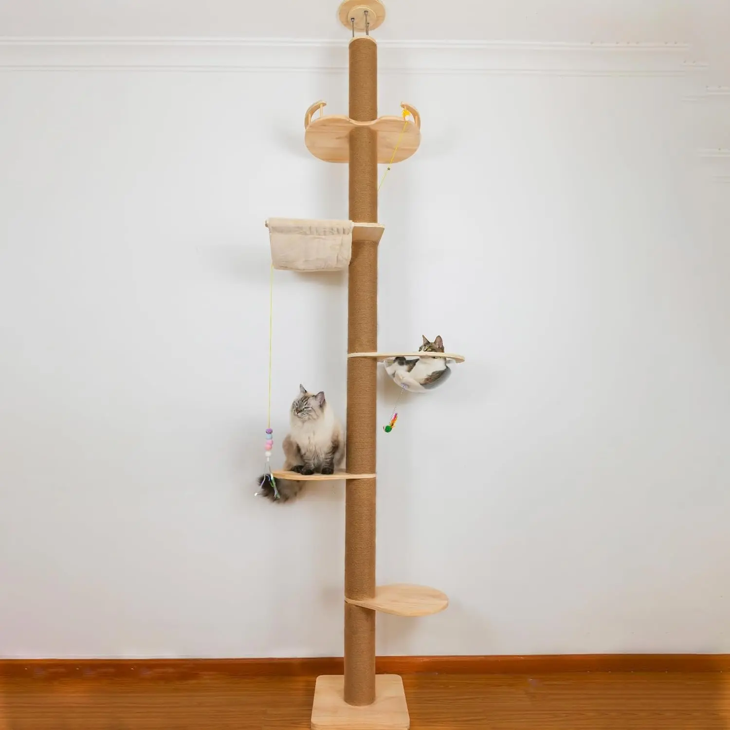 Adjustable Floor to Ceiling Cat Tree (50-120.5in Height) 5 Tier Sturdy Cat Tower with Hemp Scratching Post, Indoor Outdoor Cat Activity Center for Cat Climbing Playing