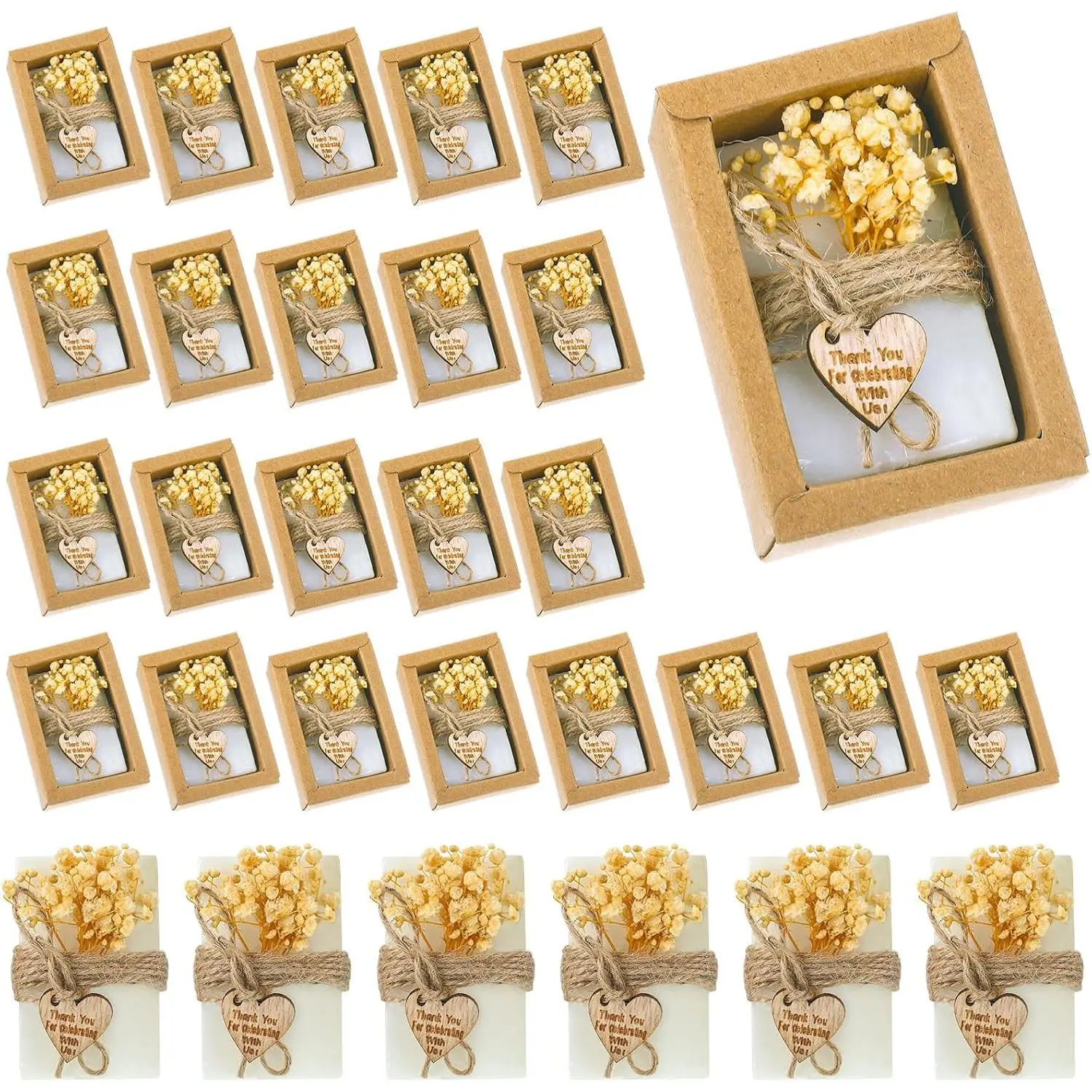 30 count Mini Scented Soap Party Favor Gifts  Shower Favors  Flower Soap Party Favors for Guest with Thank You Tag for Wedding Bridal Shower  (White,Classic)