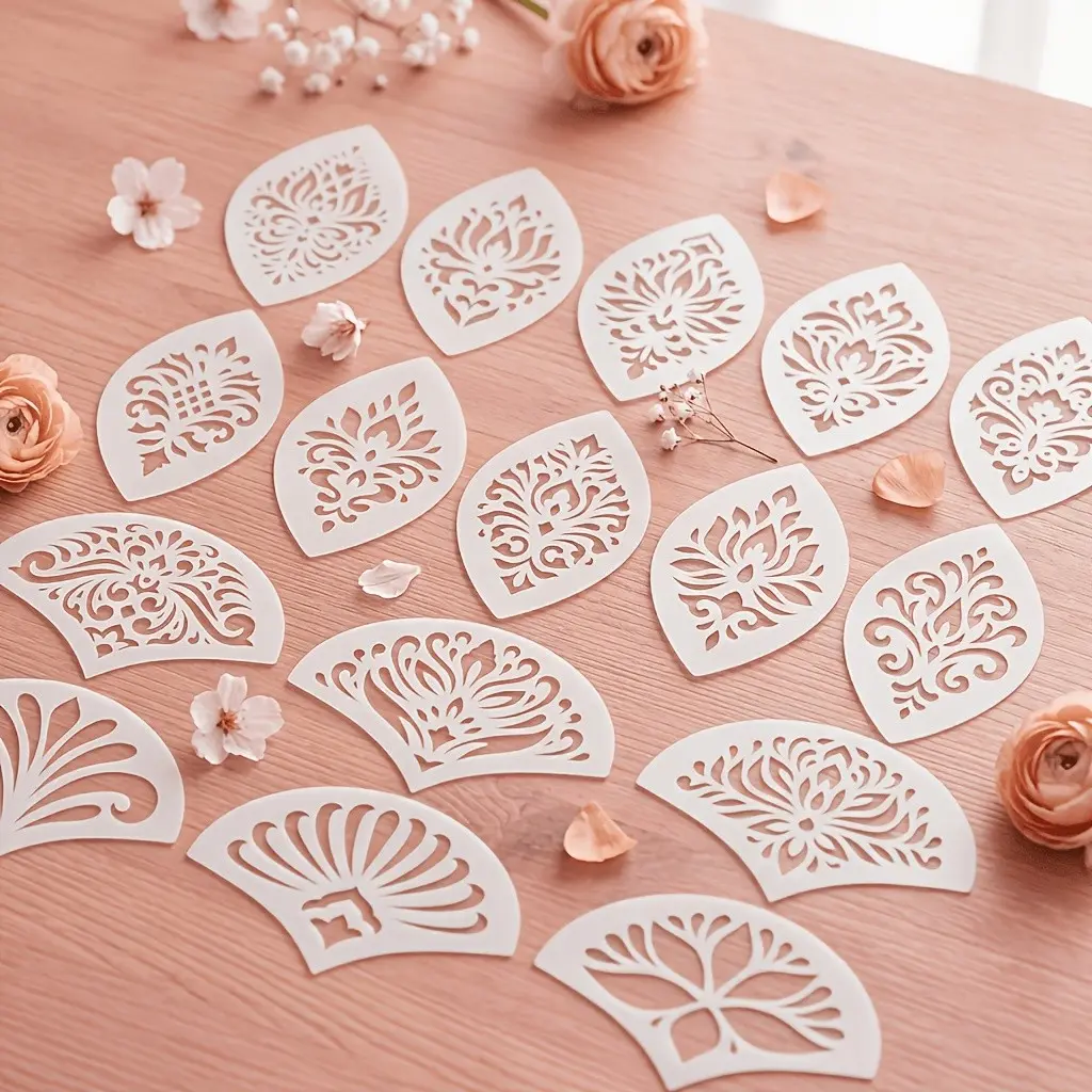 16-Piece Reusable Plastic Stencil Set for DIY Crafts, Floral, Damask, Paisley, Mandala Patterns, Wall Art, Fabric, Scrapbook, Canvas