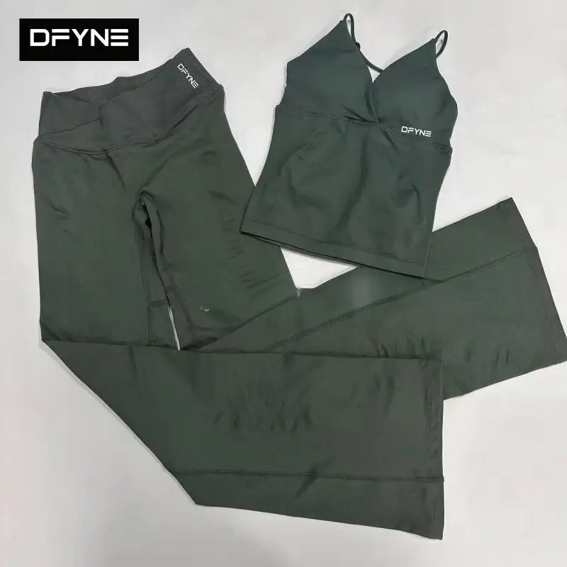 DFYNE Seamless 2 Piece Flare Set | Plunge V-Neck Tank Top & V Crossover Waist Leggings for Women