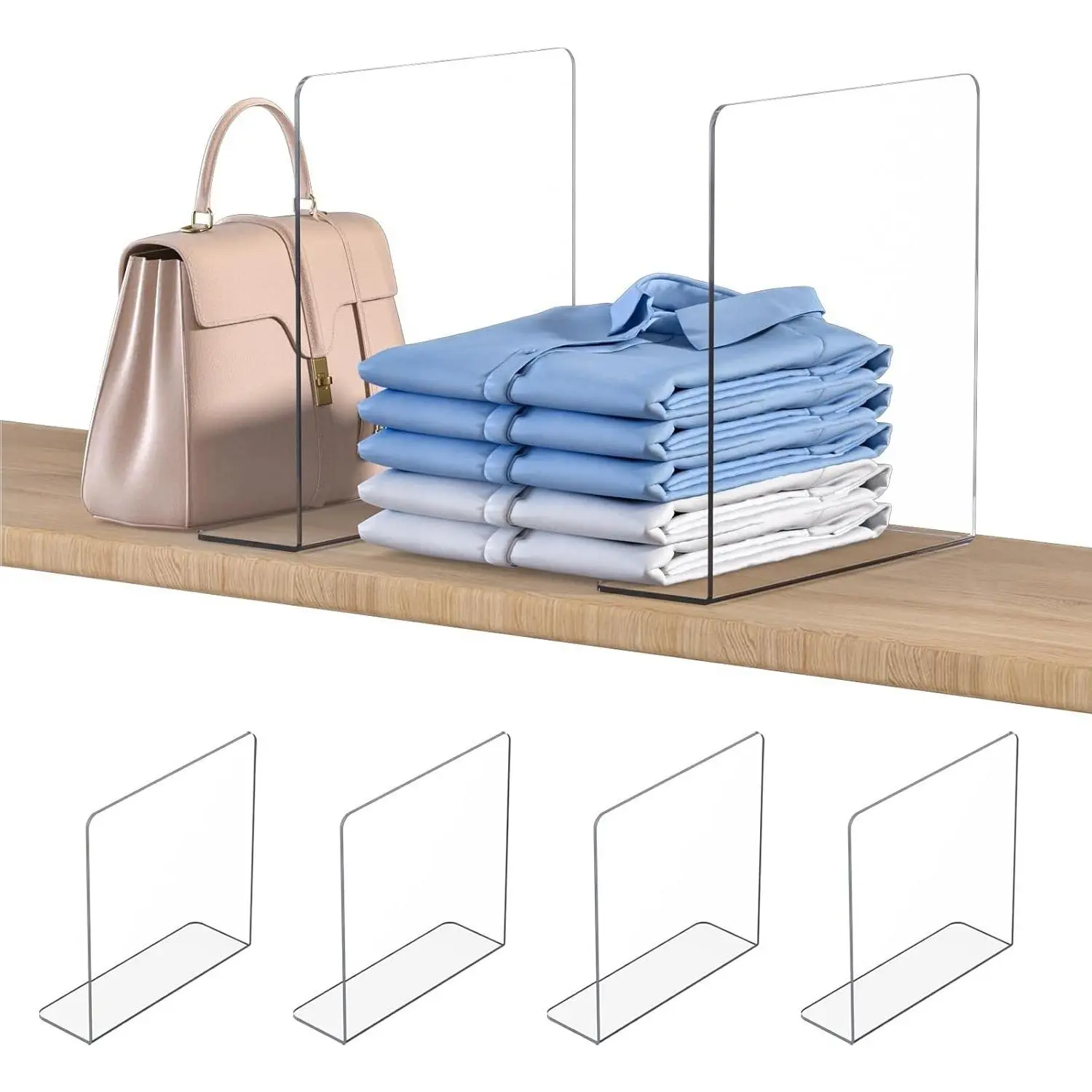 Shelf Dividers Closet Organizer - 12" Tall X 11.8" Deep Acrylic Clear Sturdy Separators for Clothes & Purses - Adjustable Space Saver Easy Install for Home Organization 4 PackGift