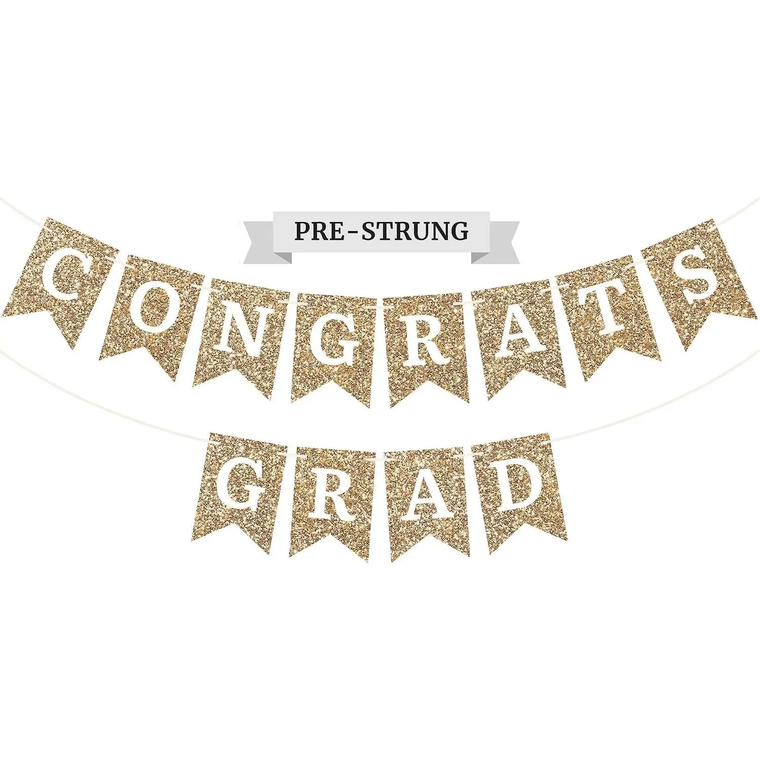 Pre-Strung Congrats Grad Banner -  Glitter Graduation Party Banner | No DIY - Pre-Strung  6 ft strands -  Congrats Grad Graduation Party Decorations - Class of 2026 High School or College