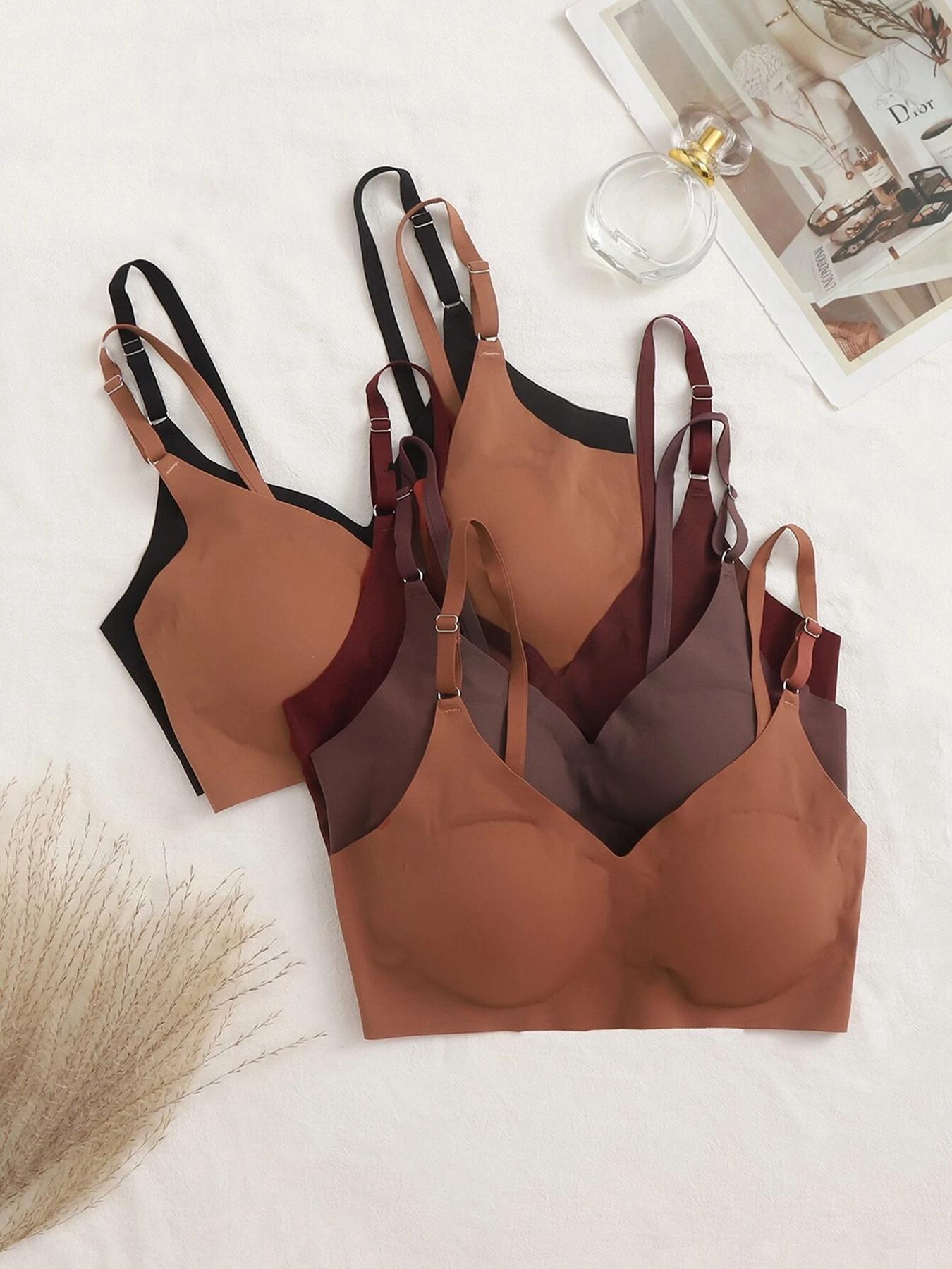Women's Solid Adjustable Strap Seamless Everyday Bra, Soft Comfortable Breathable Smooth Wireless Bra, Minimalist Lingerie for All Seasons, Breathable Seamless Bras