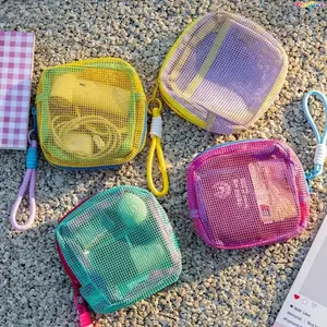 Dopamine Contrast Color Honeycomb Mesh Mini Cosmetic Bag With Hand Strap, See Through Zipper Portable Multi-Compartment Storage Pouch, Lightweight Travel Organizer For Earbuds Cards Skincare Small Accessories Daily Outdoor Carry