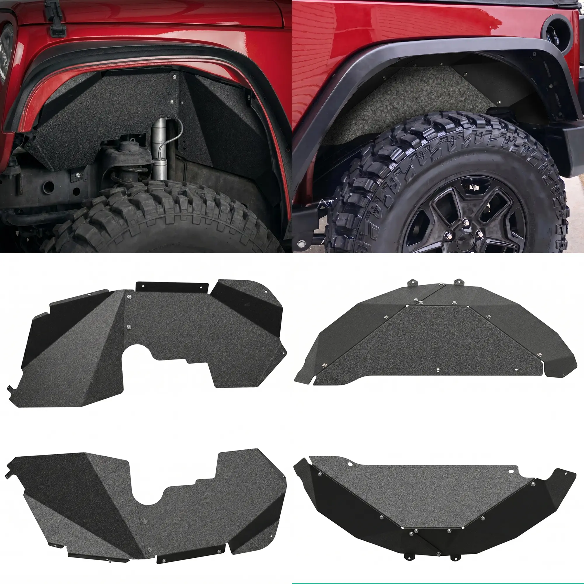 ARCH Black Carbon Steel Front & Rear Inner Fender Liners Mud Flaps Splash Guards Compatible with 2007-2018 Jeep Wrangler JK JKU 2-Door 4-Door Off-Road Wheel Well Protection 4-Piece Set, Black Color Options, Carbon steel Material, Product Dimensions: