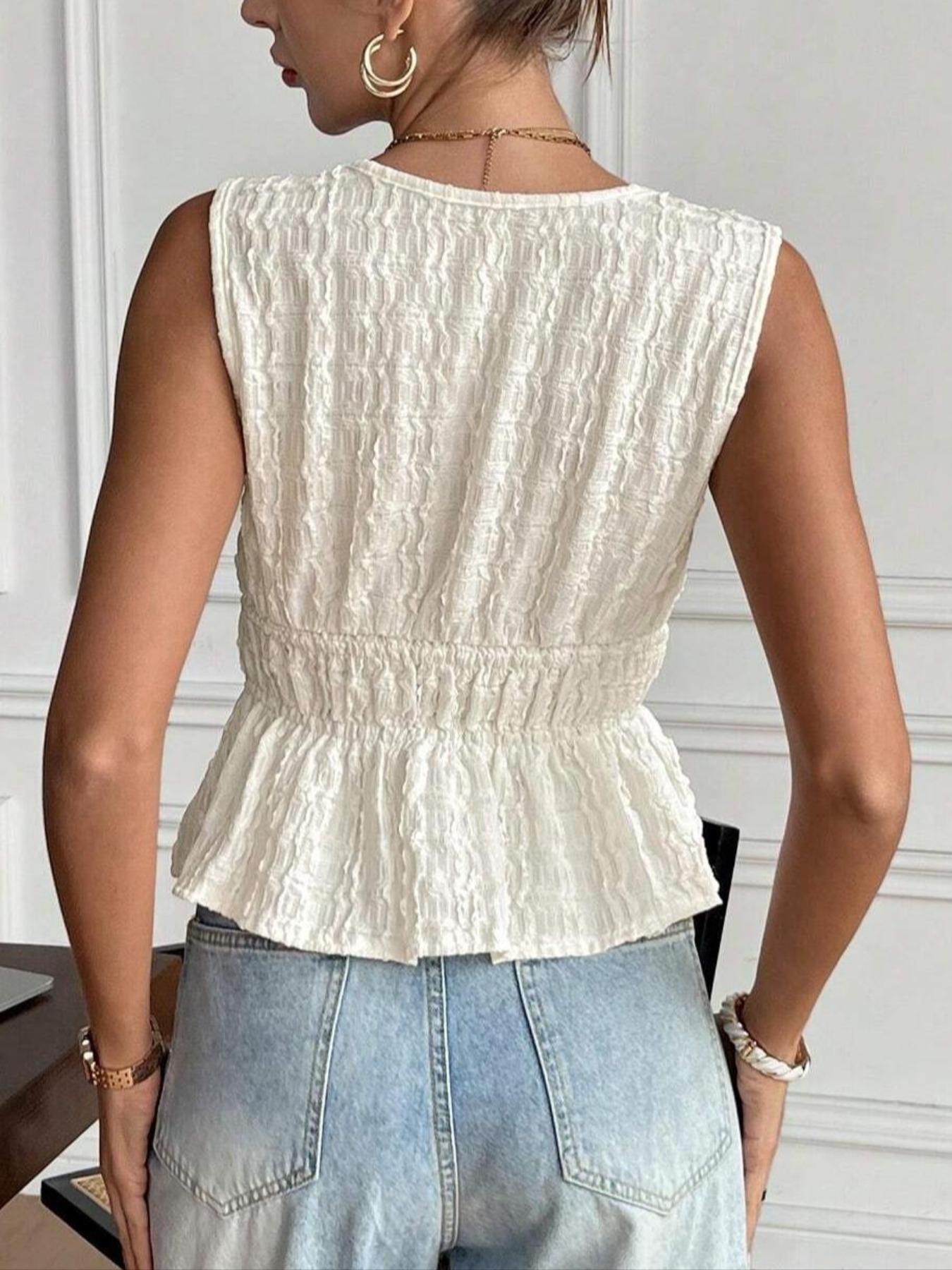 Women's Plain Tie Front Fitted Tank Top, Casual Deep V Neck Sleeveless Top for Summer, Women's Clothing for Daily Wear