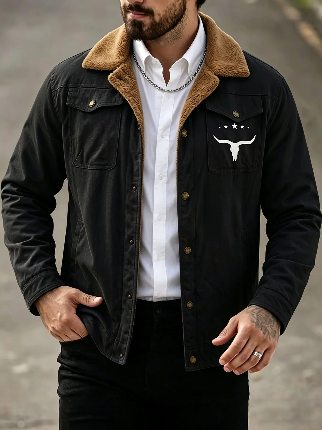 Men's Outdoor Casual Fall Winter Warm Workwear Jacket, Simple Style Comfortable Fleece Lining, American Style Men's Jacket