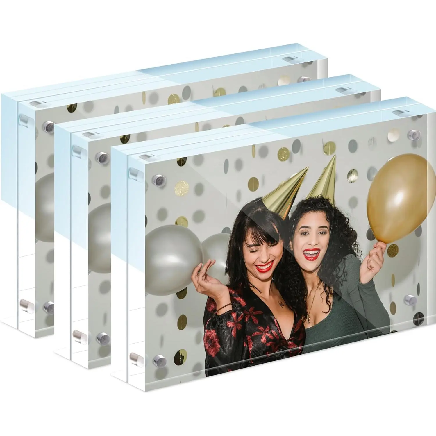3 Pack 4x6 Acrylic Picture Frames Double Sided Display 10mm+10mm Thick High Clarity Clear Frameless Block for Any Room Home or Office (4x6,Clear)