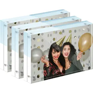 3 Pack 4x6 Acrylic Picture Frames Double Sided Display 10mm+10mm Thick High Clarity Clear Frameless Block for Any Room Home or Office (4x6,Clear)