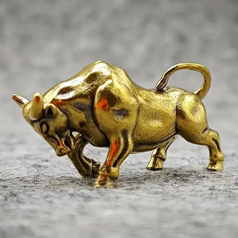 Vintage Brass Bull Statue, 1 Piece Lucky Charm Animal Sculpture, Home & Desk Decor, Perfect Gift for Friend & Family, Ornaments, Collectible Home Decor