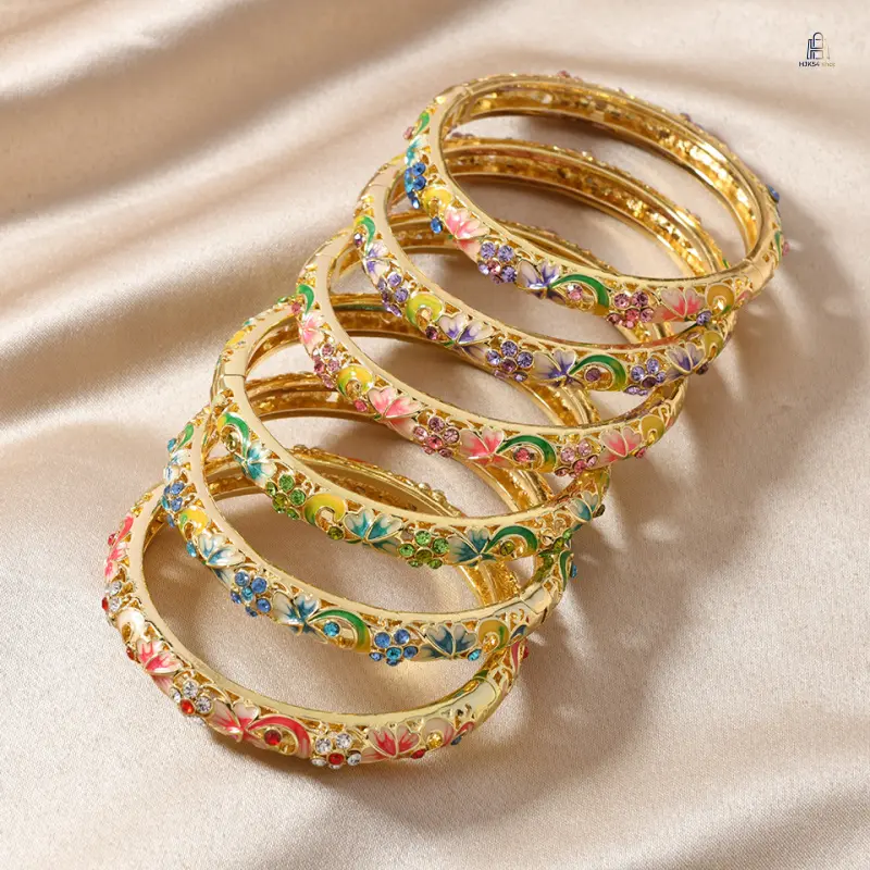 Bangle Bracelet, Popular Retro Cloisonne Open Cuff Bracelet, Niche Shiny Full Rhinestone Inlaid Women Wrist Jewelry, Elegant Traditional Ornament for Holiday Gifting Daily Banquet Dating