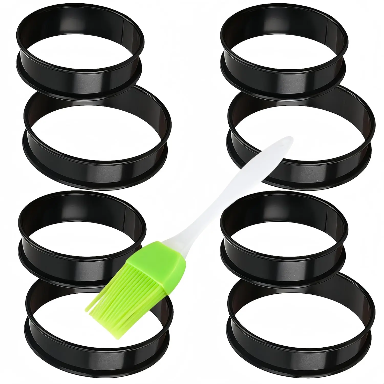 Crumpet Rings, Upgrade Stainless Steel Non-Stick English Muffin Rings Outer diameter 4 Inch 、3.35Inch For Baking, with  Brush