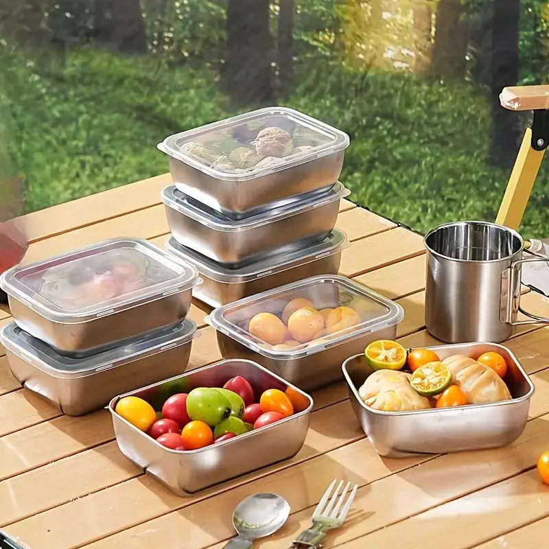 5-Piece Metal Food Storage Containers with Lids, Perfect for Picnics, Meal Prep, Refrigerator Organization, Oven, Fridge, Dishwasher Safe