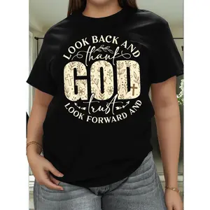 Christian Look Back Thank God Trust God Wild Flowers Funny Aesthetic Graphic Plus size T-Shirt Cute Plus size T Shirts Street Style Tops Tees for Womens