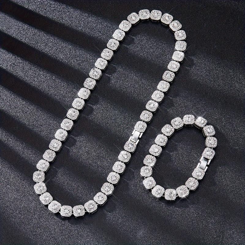 2pcs Luxury Men's Jewelry Set, 10mm Wide Square Chain with Ice, Classic ...