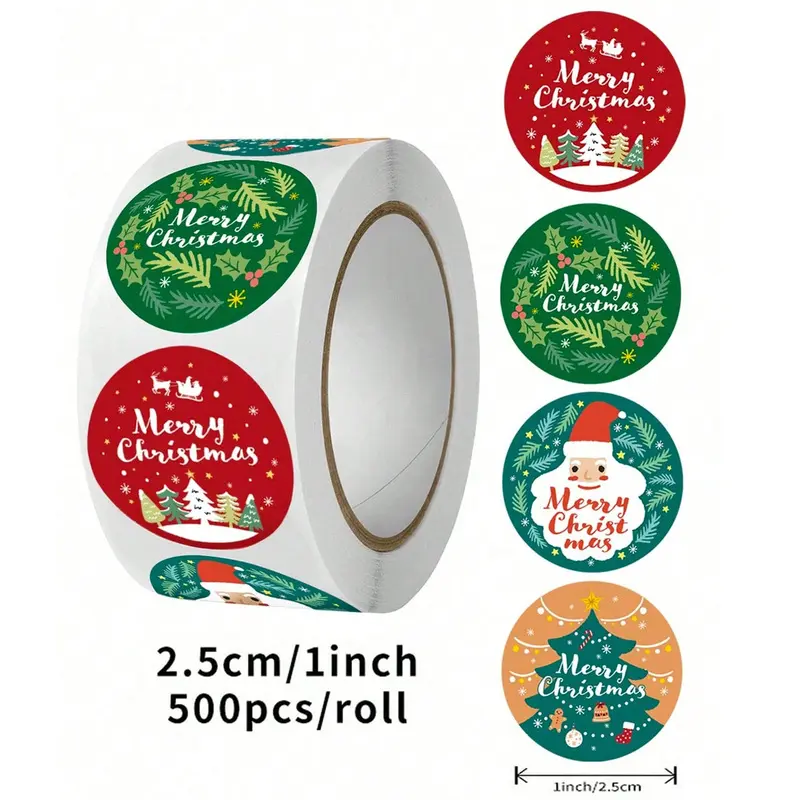 Christmas sticker roll 2.5cm Merry Christmas stickers removable waterproof round holiday labels for use