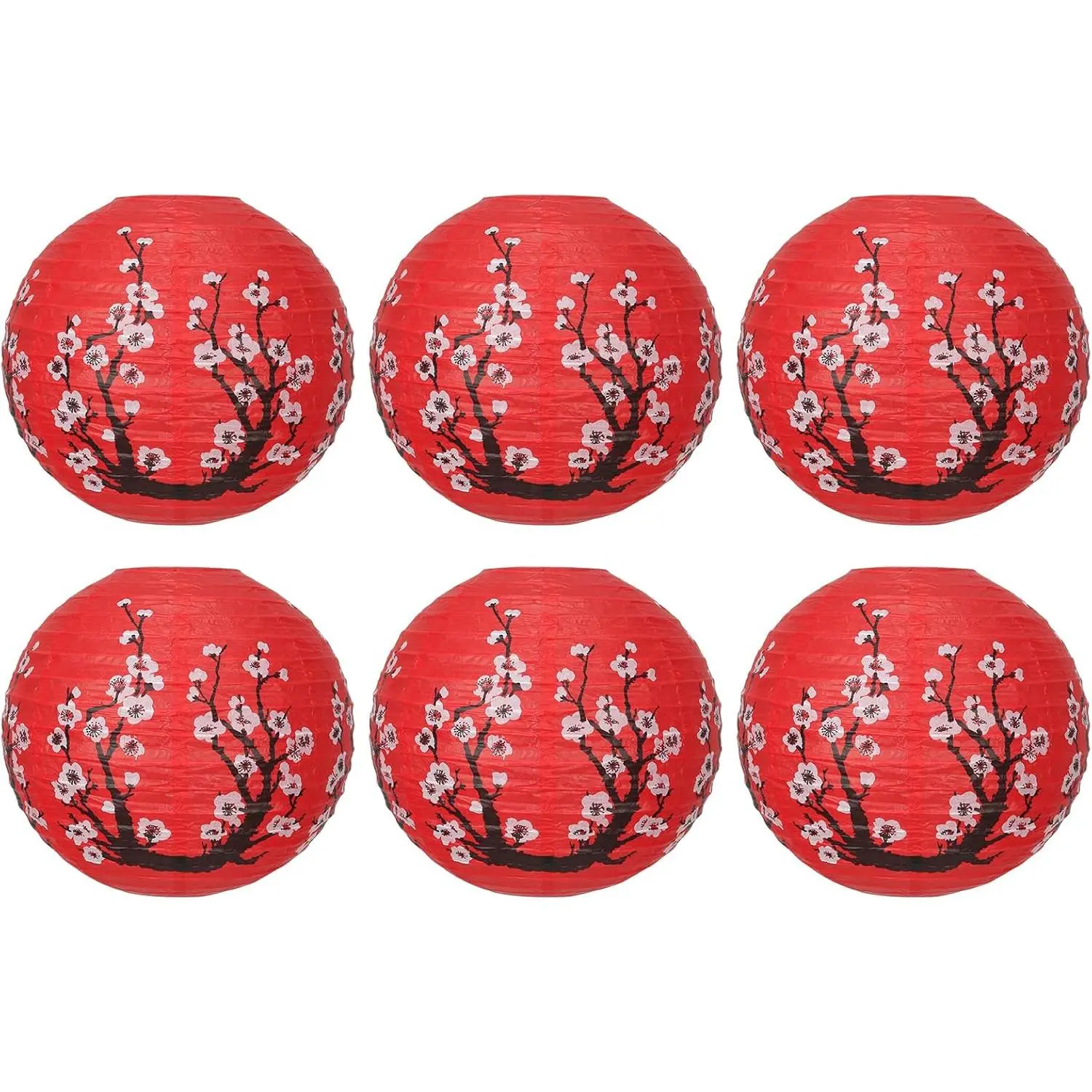 6 count Red Paper Lanterns Decorative 10x12 Inch,  Cherry Blossom  Round Chinese/ Lantern for Festival Theme Birthday Party Wedding  Yard  Eateries Decor Oriental Style
